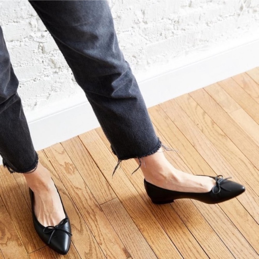 Margaux The Pointe Leather Flat In Black Nappa